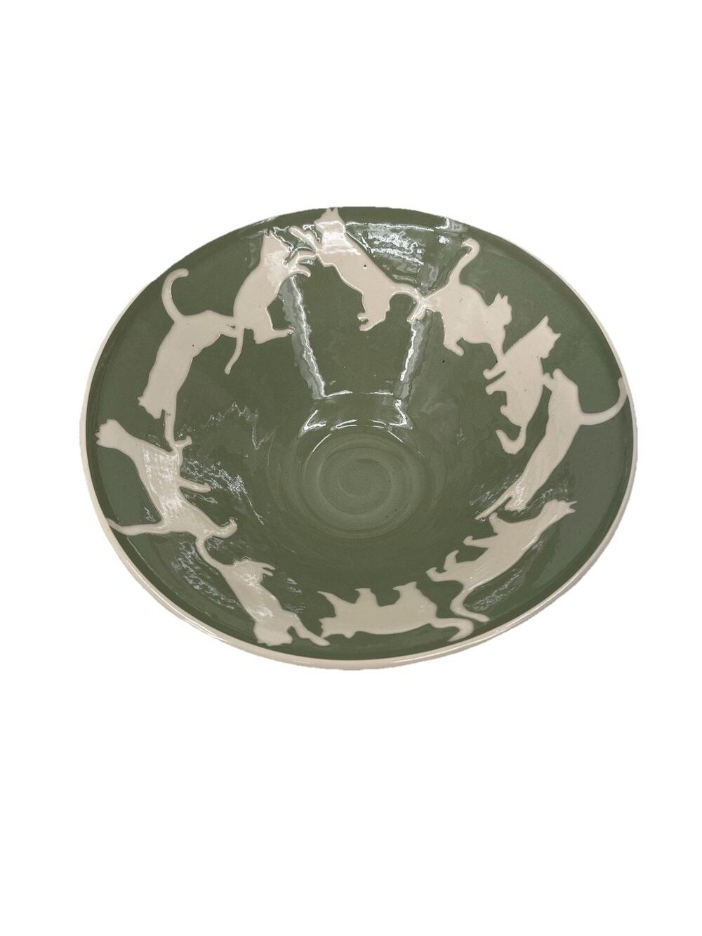 Vaughan L. Smith Westcote Bell Pottery Bowl Cat Silhouette Green Cream